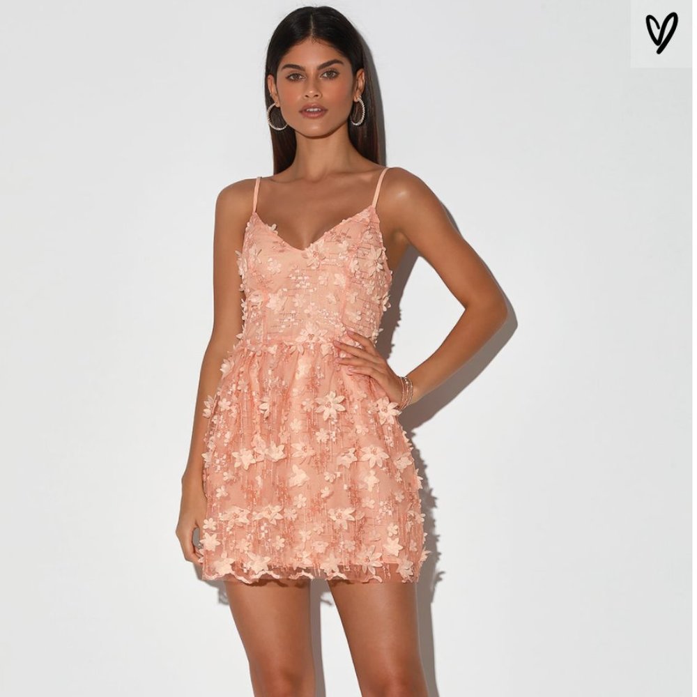 Feeling Flirty Blush Pink Floral Mini Skater Dress